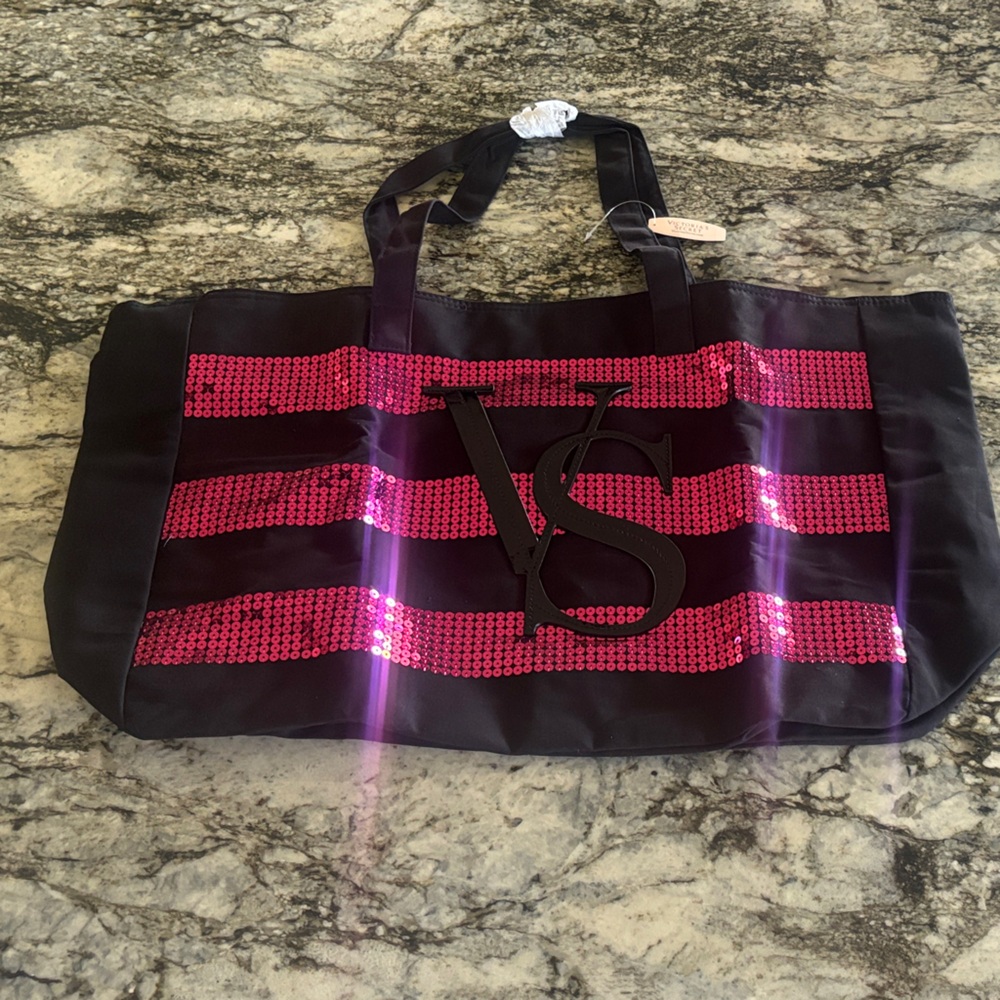 Black and Pink Sequin Tote Bag